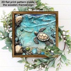 3D Relief Sea Turtle Seashell Ocean Wooden Plaque Coastal Bathroom Wall Decor