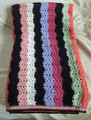 Vtg Handmade Crochet Chevron Zig Zag Throw Blanket Afghan 61″x54″ Colorful