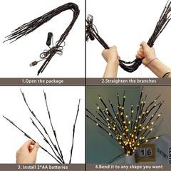 3 Pack Lighted Branches for Vase, Artificial Brown Twig Lights, 29IN 60 LED Warm
