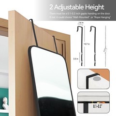 47×14 Mirror Rectangle Full Body Length Door Hanging Wall Mounted Metal Alumi…