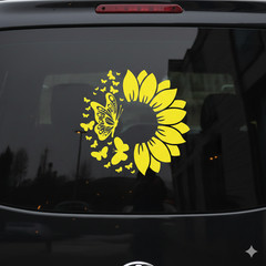 Sunflower Butterfly Decal 5×5″ – Dreamer Nature Vinyl Sticker for Car or Laptop