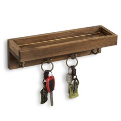 MyGift Dark Brown Wood Entryway Hanging Storage Shelf with 4 Metal Key Hooks