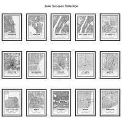 Sylvie Paris Modern Map by Jake Goossen Framed Canvas Map Art Print 24 In. X 18