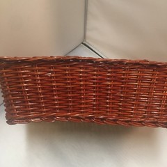 Woven Wicker Storage Basket Medium Brown Braided Rim Rectangular Cottagecore