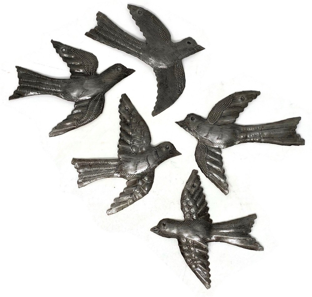 Metal Birds (Set of 5) Handmade, Fair Trade, Recycled Haitian Wall Décor 4″x5″