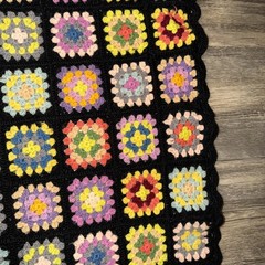 Vintage GRANNY SQUARE Crochet Afghan Blanket Throw ~ Roseanne Style 38×53