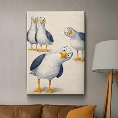 Funny Seagull Wall Art Canvas Print, Cute Bird Coastal Nursery Decor Gift