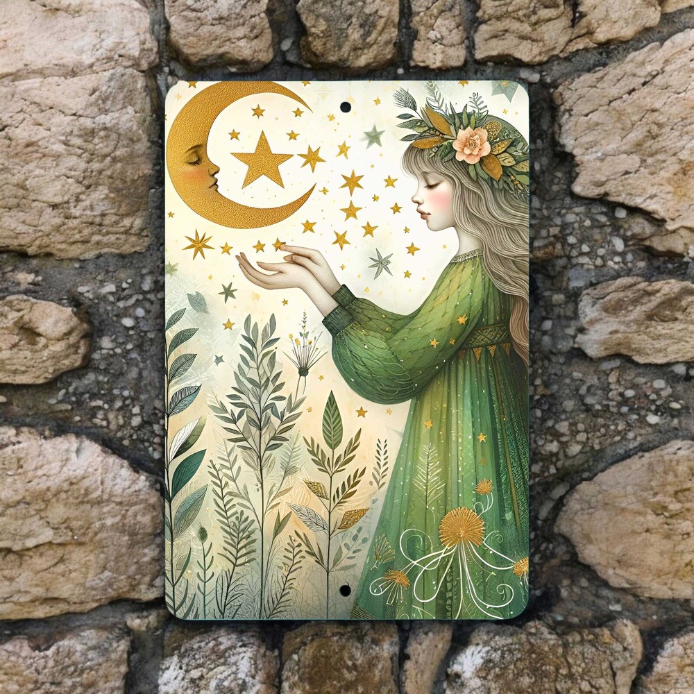 Moon Goddess Metal Sign – Celestial Fairy Wall Art – Mystical Home Decor, 8×12