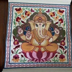 Ganesha Canvas Silk Thread Wall Hanging With Rhinestones