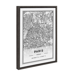 Sylvie Paris Modern Map by Jake Goossen Framed Canvas Map Art Print 24 In. X 18