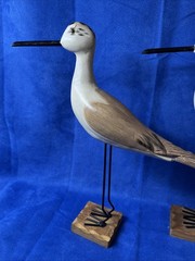 Coastal Decor 12.5”Sandpiper Pair Wooden Figures on Wood Base Glass Eyes
