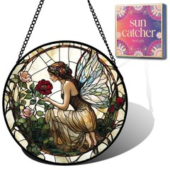 Butterfly Flower Fairy Faux Stained Glass Sun Catcher – Home Decor Gift for Wome