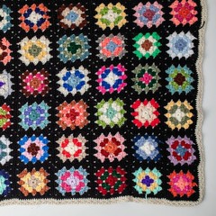 Handmade Crochet Granny Square Afghan Throw Blanket Multicolor Black Boho 50×64