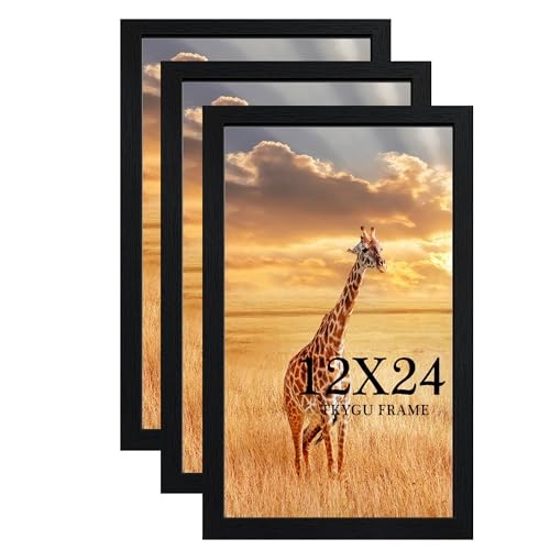 12×24 Picture Frame Set of 3,Wooden Frame 12×24 Wall 12×24 (Pack of 3) Black
