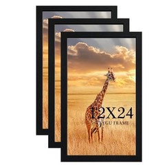 12×24 Picture Frame Set of 3,Wooden Frame 12×24 Wall 12×24 (Pack of 3) Black