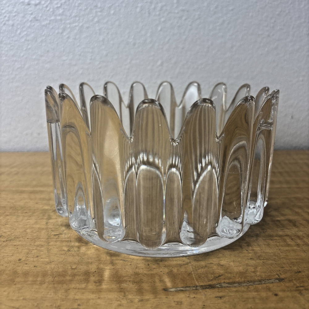ORREFORS Vintage Signed Crystal Princess Crown Bowl Sweden 6.5″ Wide