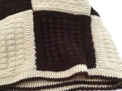 AFGHAN – LARGE – Hand Knit – 58″ X 45″ – Brown and Cream – Machine Wash &Dry