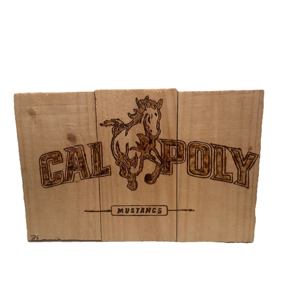 Cal Poly Mustangs Wooden Fire Branded Wall Art 17.75 in by 12in