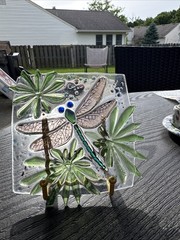 Handmade Fused Class Decorative Square Dish With Dragonfly Design