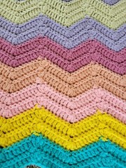 Handmade Crochet Afghan Blanket Appox. 54″ x 45″ Bright Pastel Chevron Pattern