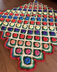 Vintage handmade crochet 3D flower afghan blanket 58×58