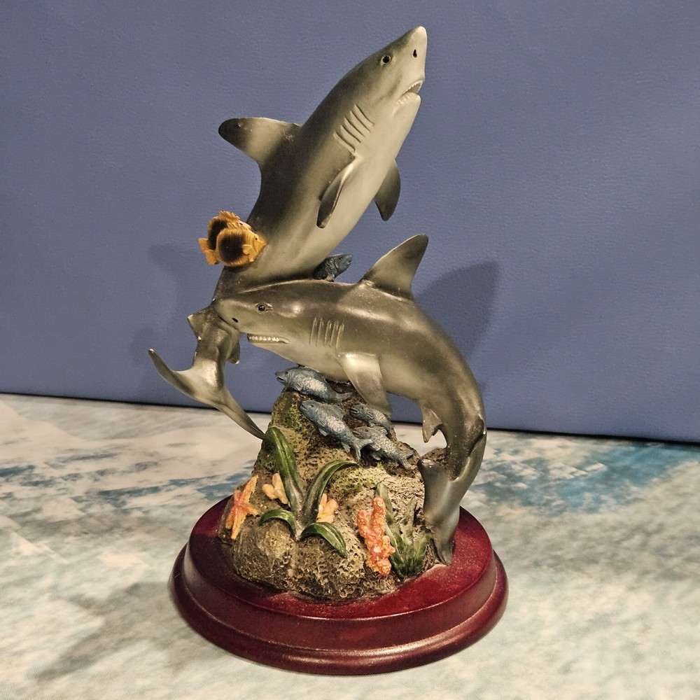 Shark Resin Figurine Statue Ocean Beach Nautical Decor Sculpture 9″ Tall