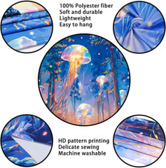 Blacklight Jellyfish Under Sea Tapestry UV Reactive Wall Tapestry BlackLight