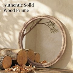30″ Round Solid Wood Mirror, Handcrafted Beaded Circle for Bathroom Vanity