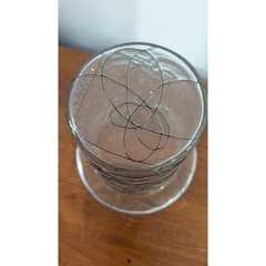 Modern Clear Art Glass Vase with Black Scribble Web Thread Design Wide Rim 6.5″