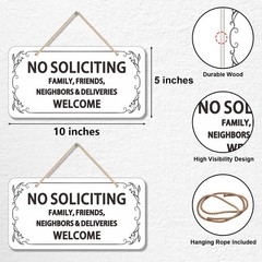 (2 Pack) Wooden No Soliciting 10×5 inches, Sign White