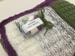 AFGHAN – LARGE – Hand Knit- 58″ X 45″ – Purple/Green/White – Machine Wash & Dry