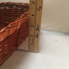 Woven Wicker Storage Basket Medium Brown Braided Rim Rectangular Cottagecore