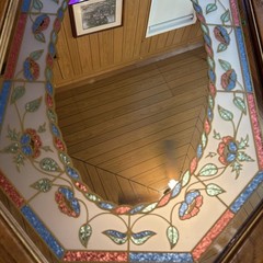 Vintage Octagon Floral Accent Mirror Framed Wood Multicolor Wall Mounted RARE