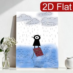 One-Eyed Black Character in the Rain Canvas Wall Art, Whimsical Minimalist Decor