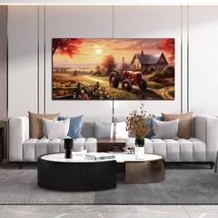 ANCXWOTER Canvas Wall Art Sunset Landscape Prints 29″L x 59″W, red