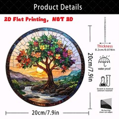 Tree of Life Landscape Round Acrylic Suncatcher Window Hanging Home Garden Decor