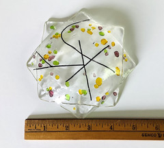 Trinket Dish Fused Colorful Glass Pieces Green Purple Yellow Dots Unique Shape