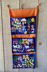 Peruvian Arpillera Embroidered Textile Wall Pockets Handmade Folk Art