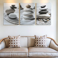 3 Pieces Zen Stone Balance Sand Patterns Tranquil Large Wall Art for Set Of 3