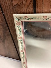 Hand Painted Rose Border Wood Wall Mirror Cottage Shabby Chic Rectangular Decor