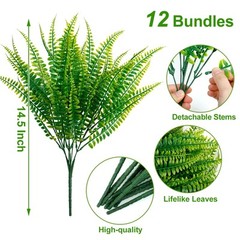 Decor 12 Bundles Artificial Boston Ferns Artificial Plants Outdoor Greenery Stem