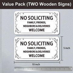 (2 Pack) Wooden No Soliciting 10×5 inches, Sign White