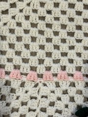 Vintage Handmade Crochet Afghan Throw Blanket White 3D Pink Roses Cottage Core