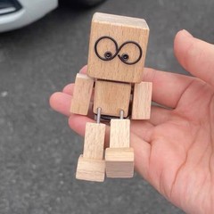 Wooden Man Figurine Shaking Wooden Man Figure Decoration Desktop KU