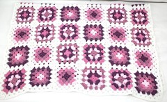 Vintage Handmade Crochet Afghan – Pink & Purple Granny Squares – 40″ x 53″