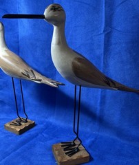 Coastal Decor 12.5”Sandpiper Pair Wooden Figures on Wood Base Glass Eyes