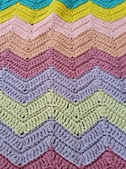 Handmade Crochet Afghan Blanket Appox. 54″ x 45″ Bright Pastel Chevron Pattern