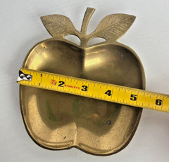 Solid Brass Apple Dish India Vintage Trinket Tray Fruit Decor 6in Mid Century 6″