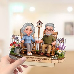 Custom Photo Couple 2-Layer Wooden Block, Growing Old Together Anniversary Gift