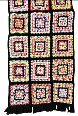Granny Square Crochet Throw Blanket Black Multicolor Afghan 12” Squares 76×42”